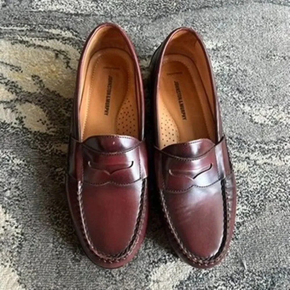 Johnston & Murphy Burgundy Full-Grain Leather Hayes Penny Loafers Mens Size 10M